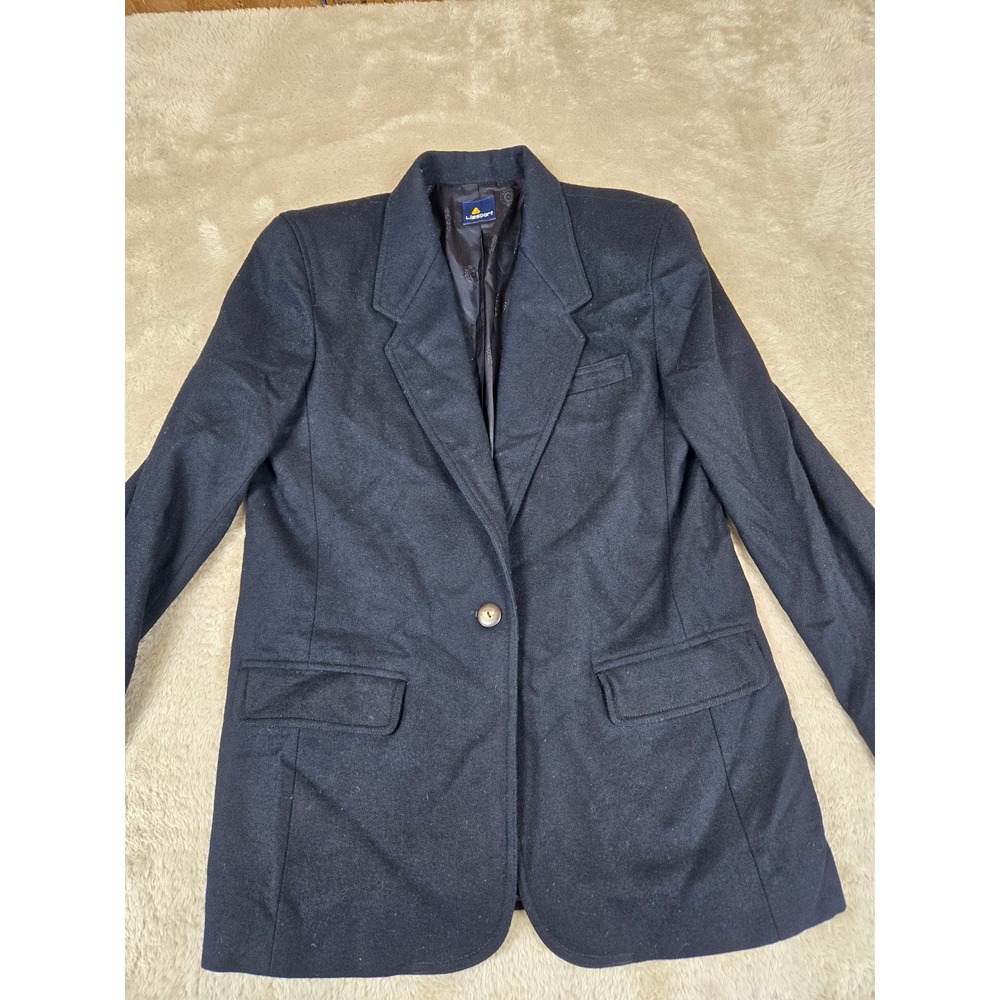 Vintage Lizsport Womens 100% Wool Blazer Black Single Button‎ Jacket Size 8